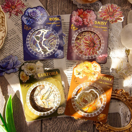 Vintage Stamping Flower Stickers